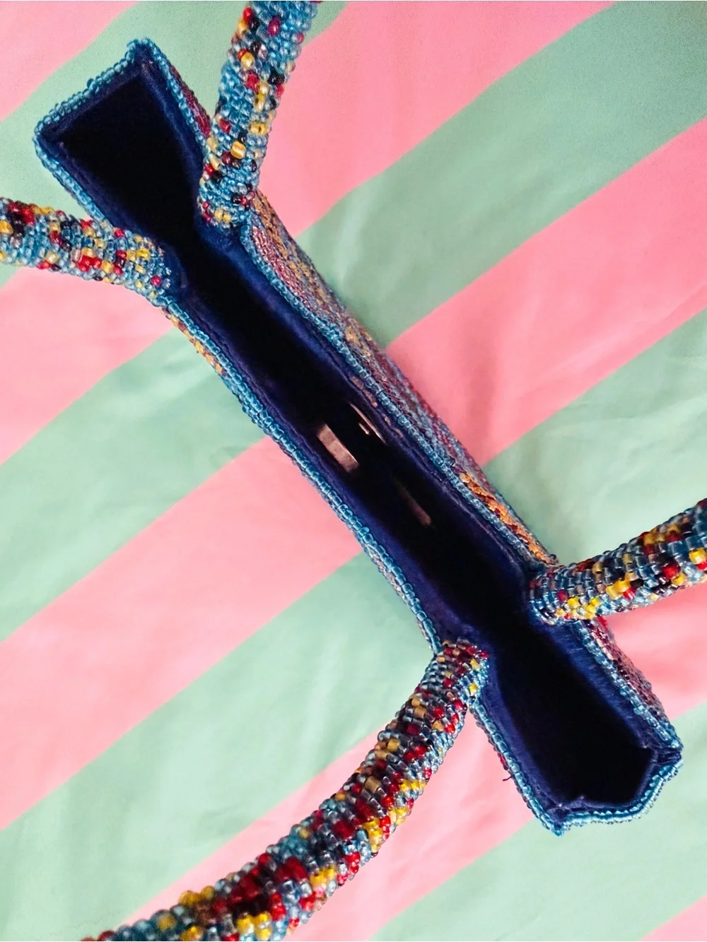 Beaded Multicolor Geometric Tote Bag - Women